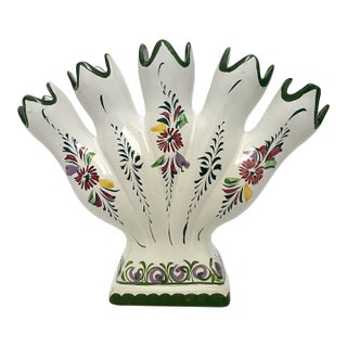 Vintage Portuguese Five-Finger Majolica Bud Vase For Sale