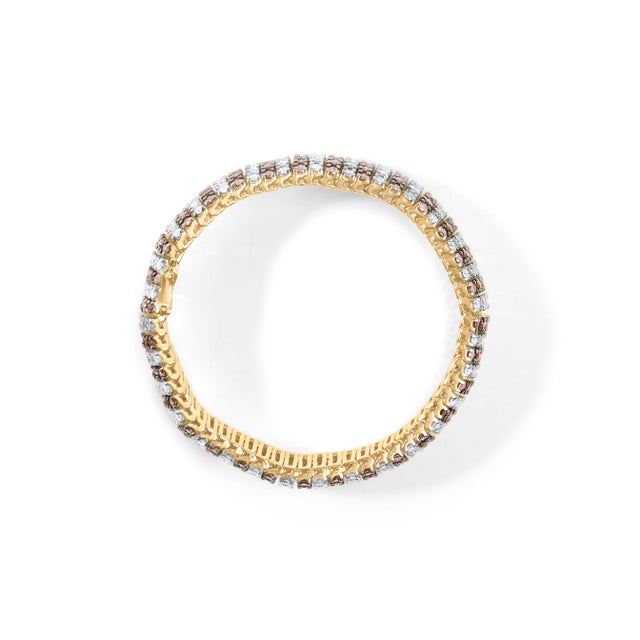 Contemporary 10K Yellow Gold 10-1/3 Cttw Alternating Coco Color and White Diamond 5 Row Tennis Bracelet (Brown/H-I Color, SI1-SI2 Clarity) - Size 7.25 For Sale - Image 3 of 6