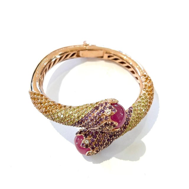 Bochic “Capri” Ruby & Multi Color Gem & Sapphire Bangle Set In 18K Gold & Silver For Sale In New York - Image 6 of 6