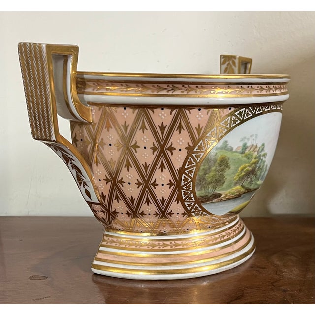 Antique 18th century George III Derby porcelain cachepot decorated with a titled topographical scene "Near Dalton,...