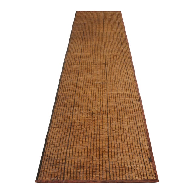 1950s Vintage Tuareg Mat Runner, Warm Beige With Rich Brown Stripes - Rug & Kilim For Sale - Image 5 of 8