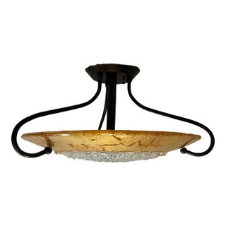 Vintage H. A. Framburg Brocatto 3-Light Semi-Flush Mount Featuring Italian Lace Glass-Bronze and Gold For Sale