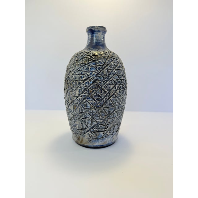 Ceramic Blue Modern Textured Pottery Vase For Sale - Image 7 of 10