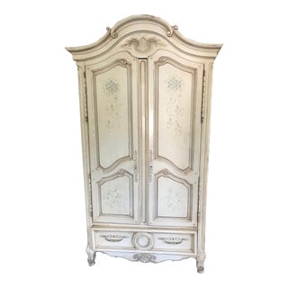 Ivory Hand Painted Armoire For Sale