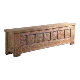 Low Antique Polychrome Carved Pine Sideboard, Xinjiang, China, 1900 For Sale