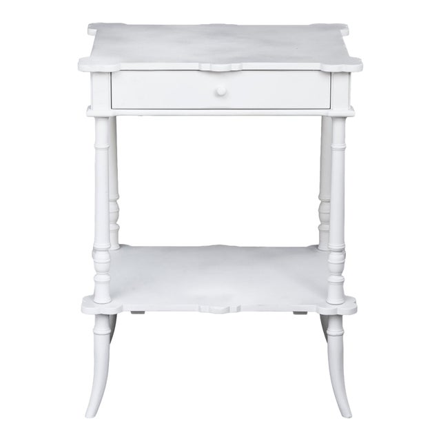 Vintage White Bedside Accent Table For Sale