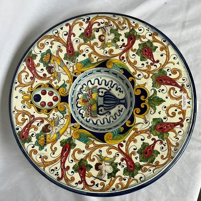 1990s Italian Hand-Painted Round Ceramic Wall Plate For Sale - Image 11 of 12