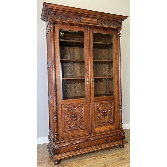 Antique French Glazed Oak Display Bookcase For Sale - Image 4 of 14