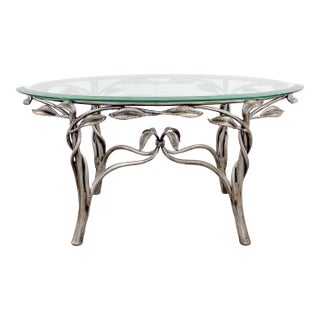 Vintage Robb & Stucky Hollywood Regency Vine Palm Floral Wrought Iron Coffee Table For Sale