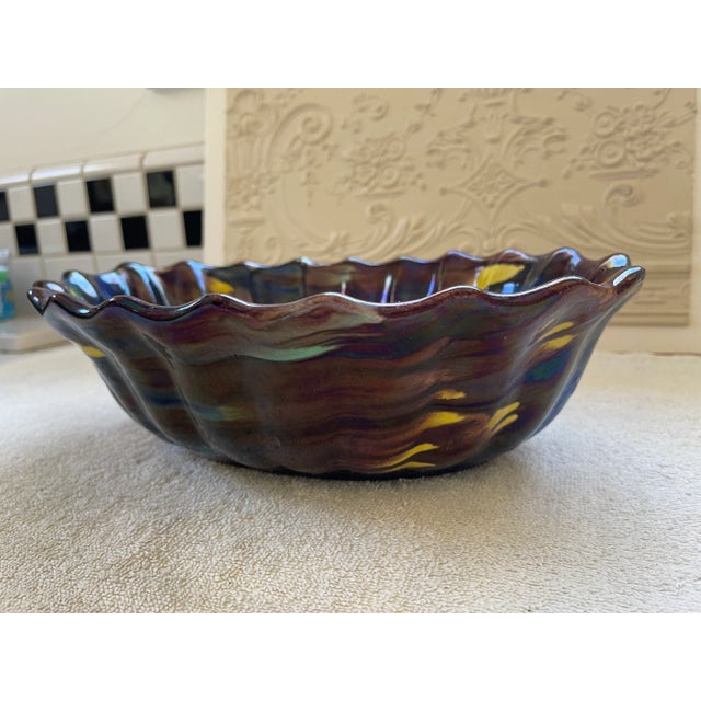 Brown Vintage Slipware Terra Cotta Oval Ridged Bowl For Sale - Image 8 of 13