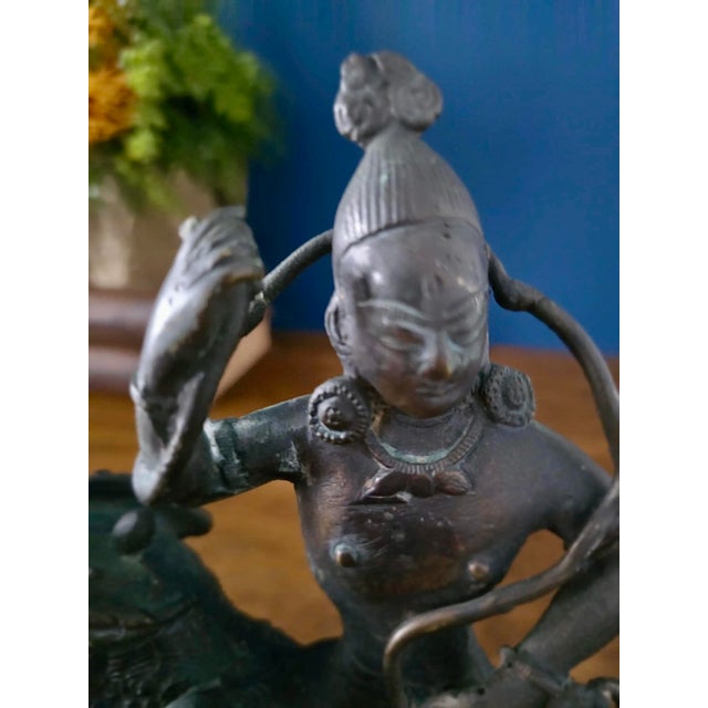 Antique Indian Bronze Deity on Lion, 19th Century For Sale - Image 11 of 13