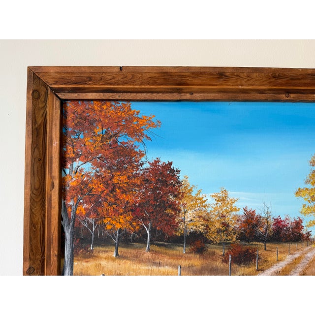 1970’s B. J. Bailey Autumn Country Path Landscape Oil on Canvas Painting, Rustic Wood Framed For Sale In Miami - Image 6 of 12