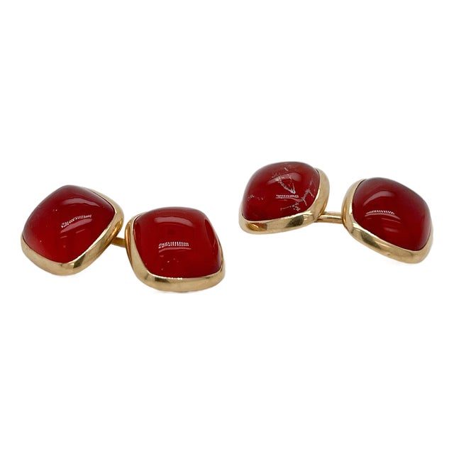 Pair of Antique Art Deco Signed Larter & Sons Carnelian Cabochon Cufflinks For Sale