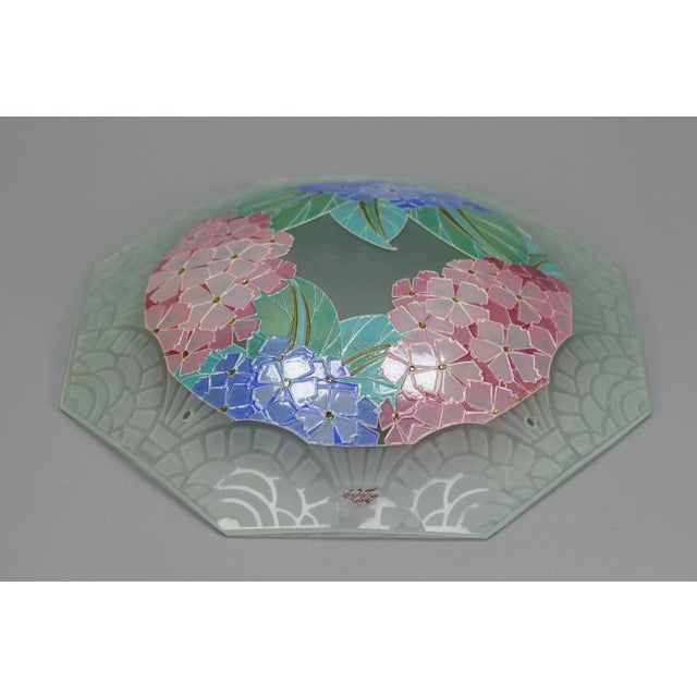 Art Deco Enameled Glass Four-Light Pendant Chandelier from Loys Lucha, 1930s For Sale - Image 17 of 18