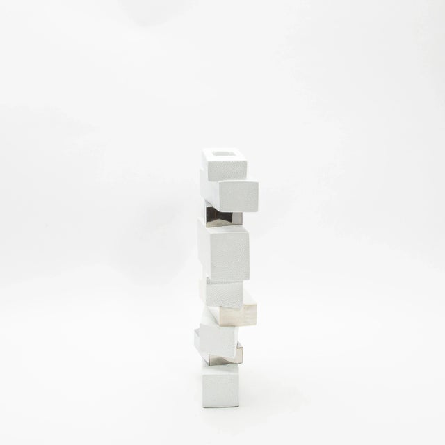 Modern Modern Sculptural Vase in Shagreen With Shell and Stainless Steel Details by Kifu Paris For Sale - Image 3 of 7