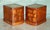 Pair of Regency Style Flamed Mahogany Brown Hand Dyed Leather Topped Bedside, Nightstand, Occasional Chests with Butler...