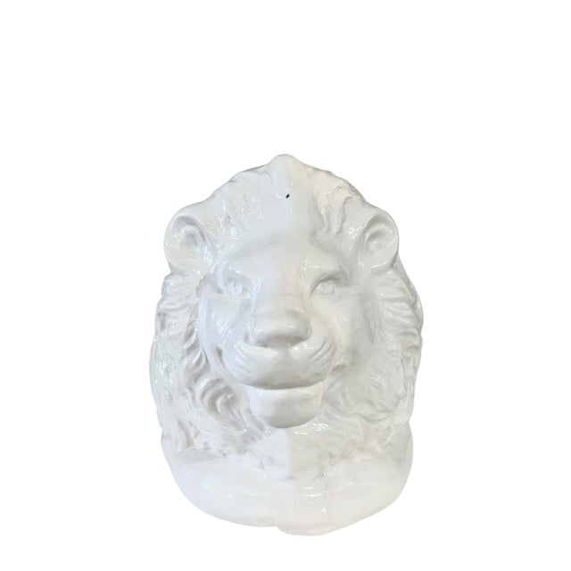 Mid-Century Modern Vintage Hollywood Regency White Ceramic Lion Planter For Sale - Image 3 of 15