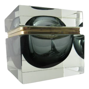 C.1960's Italian Alessandro Mandruzzato Hand Blown Murano Jewelry Casket Smoke Black & Clear With Brass Mounts