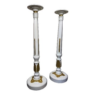 Large Painted and Parcel Gilt Carved Wooden Columns, Set of 2 For Sale