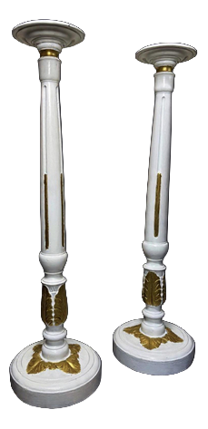 Large Painted and Parcel Gilt Carved Wooden Columns, Set of 2
