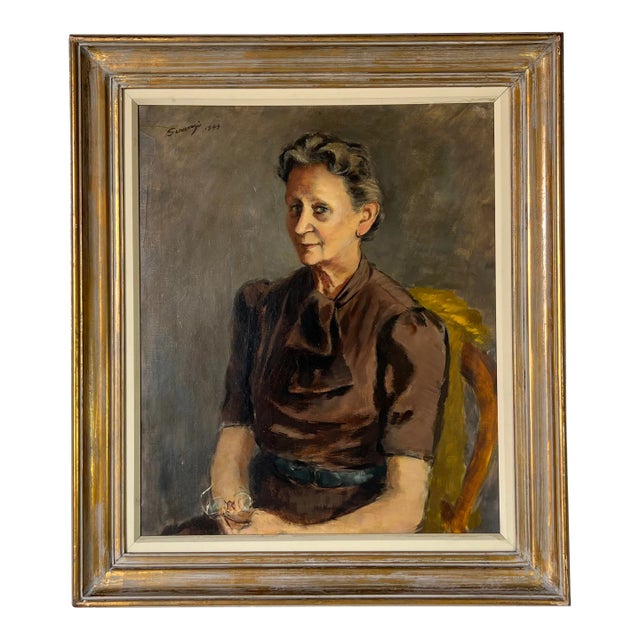 Albert B. Serwazi (American, 1905-1992) Sitting Female Portrait Oil on Canvas Painting, Framed For Sale