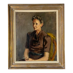 Albert B. Serwazi (American, 1905-1992) Sitting Female Portrait Oil on Canvas Painting, Framed