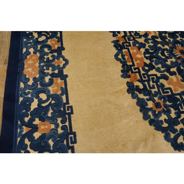 Beige Superb Tan Beige and Blue Color With Chinoiserie Design Antique Chinese Peking Rug For Sale - Image 8 of 10
