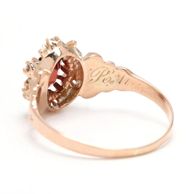 Vintage 0.65ctw Diamond and Garnet Cocktail Ring, 10k Yellow Gold, Ring Size 6.5 For Sale In Greensboro - Image 6 of 6