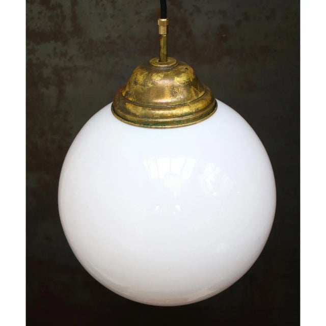 Vintage Pendant Lamp in White Opaline Glass and Brass For Sale - Image 6 of 7