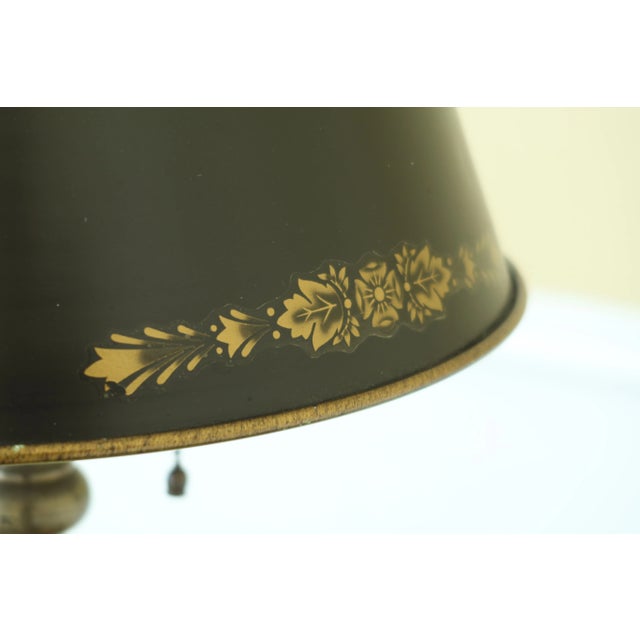 Metal 1990s Brass Dolphin Design Table Lamp W/ Toleware Shade For Sale - Image 7 of 10