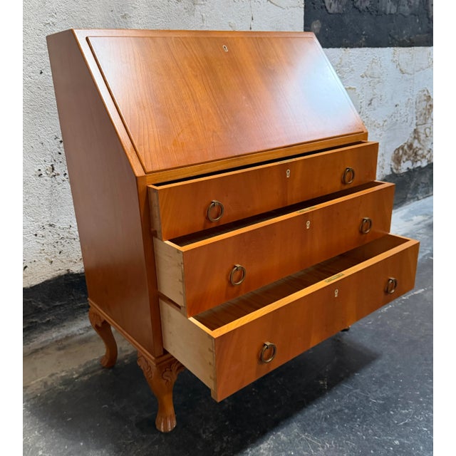 Vintage Swedish Drop-Leaf Secretaire Writing Desk C. 1950 For Sale - Image 9 of 10