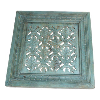 Totally Turquoise Carved Wooden Screen 18 X 18 For Sale