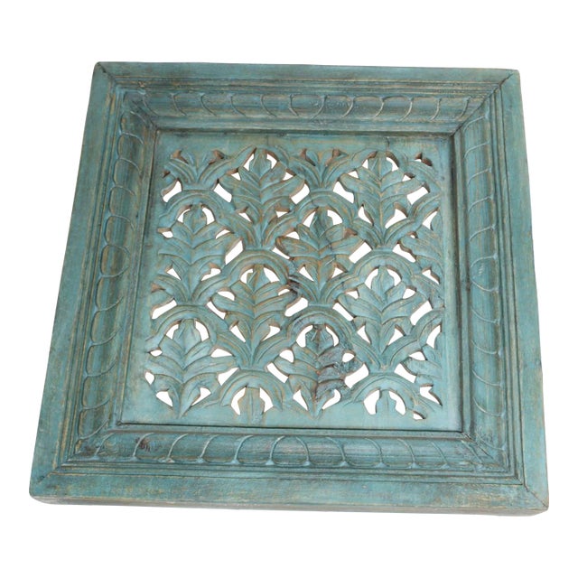 Totally Turquoise Carved Wooden Screen 18 X 18 For Sale