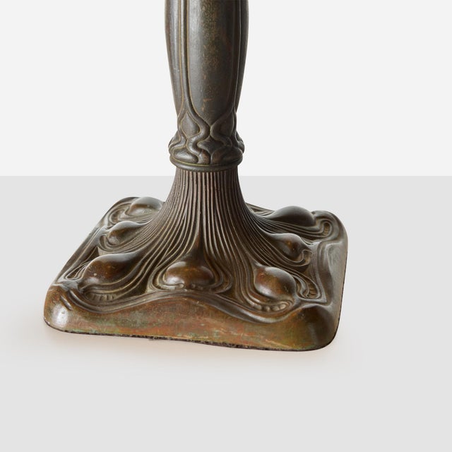 1920s Art Nouveau Slag Glass Table Lamp with Metal Overlay For Sale - Image 13 of 14