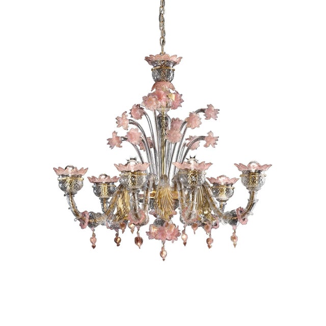 Early 21st Century Venetian Gold and Pink Floral Murano Glass Chandelier For Sale - Image 11 of 13