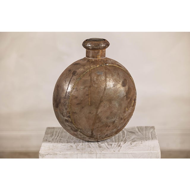 Antique Indian Metal Surahi Decorative Water Vessel, Early 20th Century For Sale - Image 9 of 12