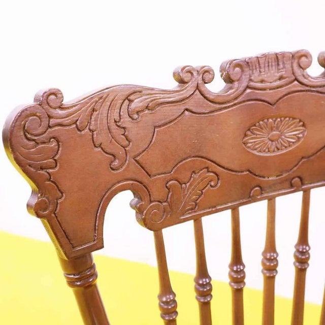 Rustic Wooden Rocking Chair with Turned Backrest Decoration For Sale - Image 3 of 10