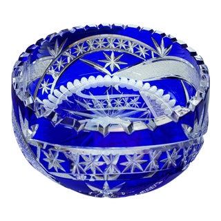 1940s Cobalt Blue Czech Bowl Cut to Clear For Sale