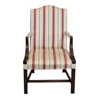 Mid 20th Century Hickory Chair Federal Style Mahogany Lolling Chair Silk Striped Fabric For Sale