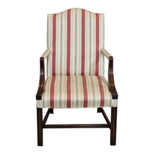 Mid 20th Century Hickory Chair Federal Style Mahogany Lolling Chair Silk Striped Fabric