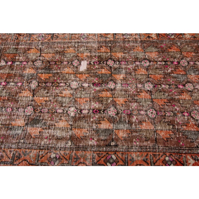 Vintage Persian Handmade Brown Geometric Wool Rug For Sale In New York - Image 6 of 11