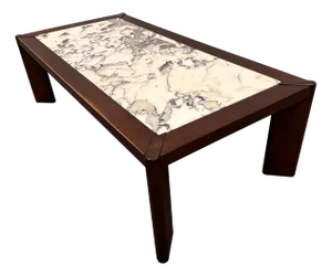 Large Belgian Oak Coffee Table with Breccia Marble Top, 1970s