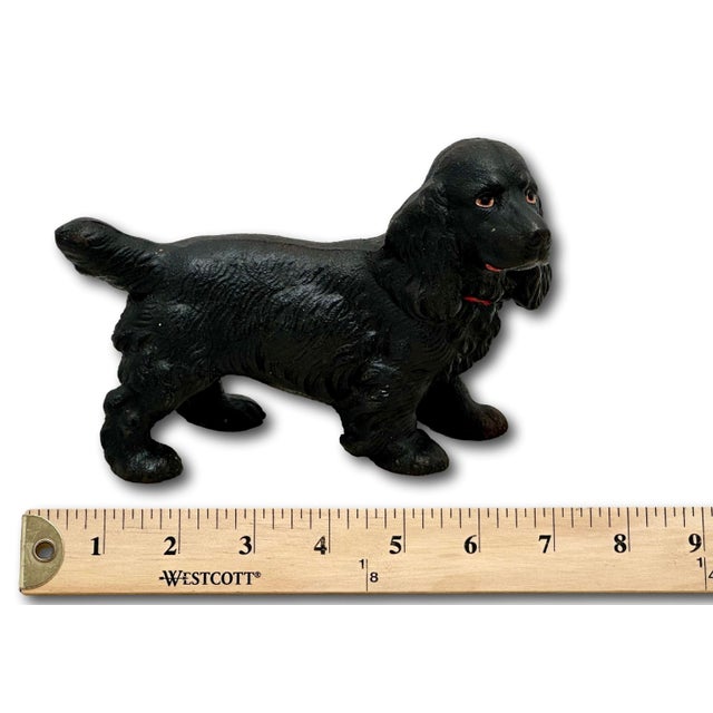 Vintage 1930s Smaller Size Hubley Mfg. Co. Cast Iron Cocker Spaniel Dog Doorstop in Rare All Black Paint For Sale - Image 16 of 18
