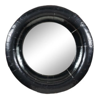 19th Century Chinese Circular Black Lacquered Basin Fitted With Mirror For Sale