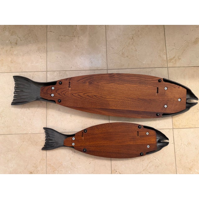 Vintage Mid-Century Modern MCM Fish Metal Wood Wall Art Plaques Platter Sculpture For Sale - Image 4 of 6