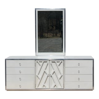 Vintage Milo Baughman Style Dresser With Mirror For Sale