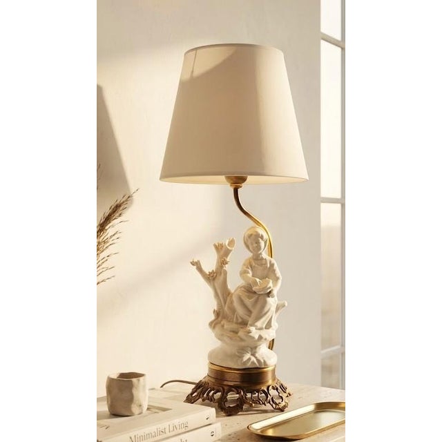 Mid 20th Century Bronze and Biscuit Porcelain Table Lamp For Sale - Image 9 of 15