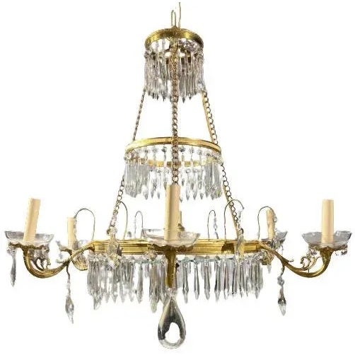 1920s Empire Bronze 6 Lights Chandelier With Hanging Crystals For Sale In New York - Image 6 of 6