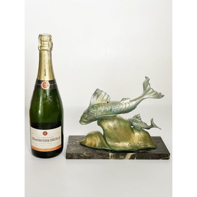 Bronze and Marble Fish Sculpture, France, 1950s For Sale - Image 4 of 14