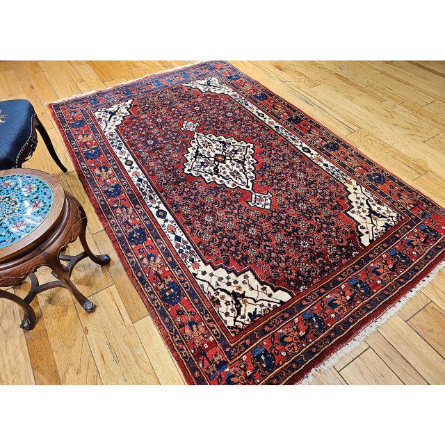 Vintage Persian Bidjar Rug, Hand-Knotted Wool, Herati Geometric Pattern, Red & Ivory, 5x8 For Sale In Chicago - Image 6 of 16